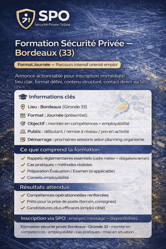 Formation SSIAP 1 — Bordeaux (33) — session prochaine