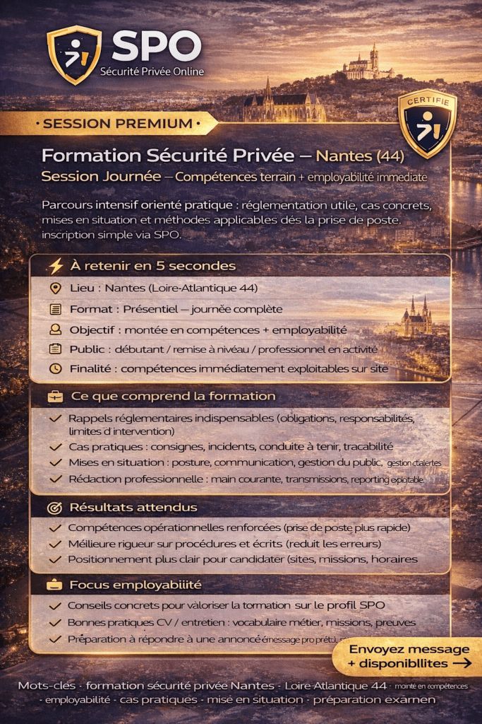 Formation SSIAP 1 — Nantes (44) — session mensuelle