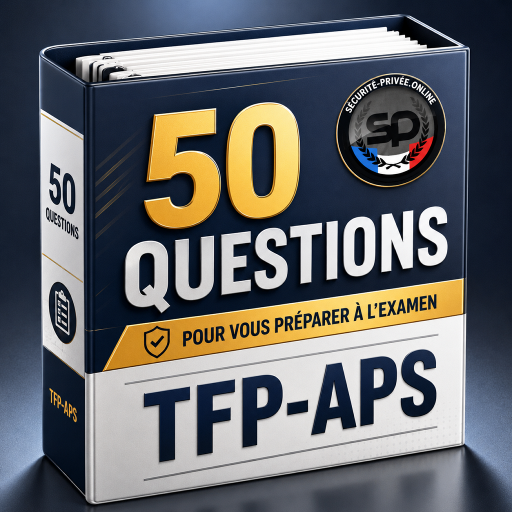Visuel du quiz TFP-APS avec 50 questions pour préparer l’examen d’agent de sécurité privée.